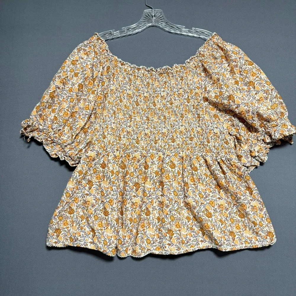 Old Navy Blouse Women Size XXL Cottagecore Square Neck Babydoll Puff Sleeve Boho